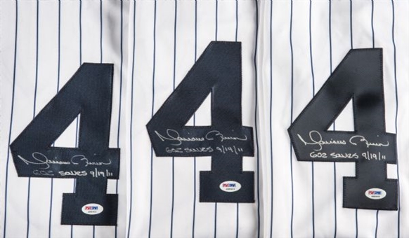 Lot of (3) Mariano Rivera Signed New York Yankees Jerseys With 602 Saves Inscription